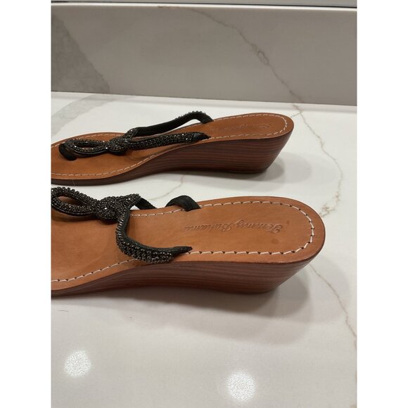 Tommy Bahama Women's Black Beaded Leather Wedge Sandals Size 8 - Picture 2 of 4